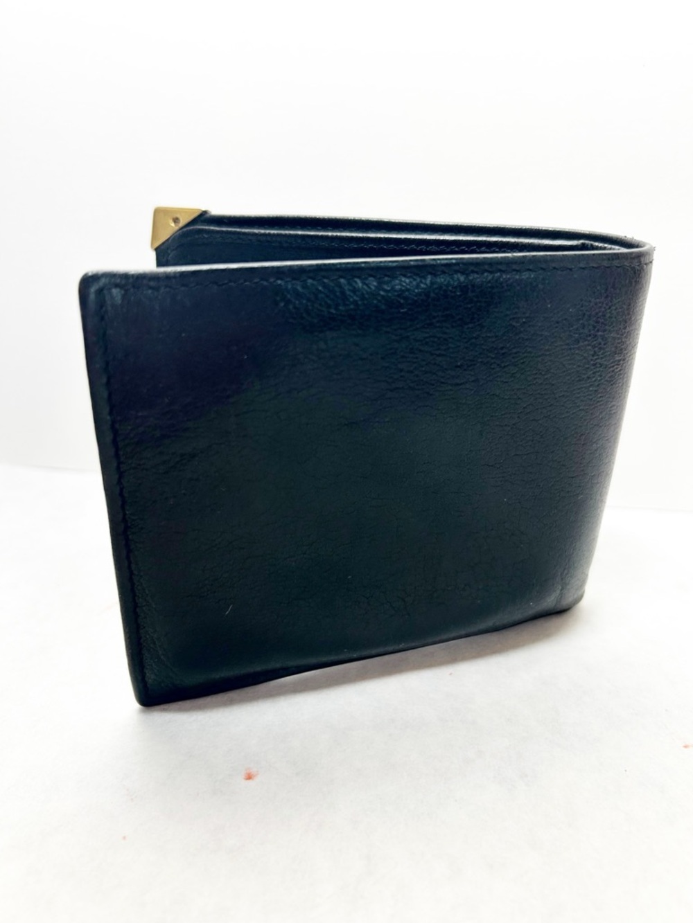 Salvatore Ferragamo Classic Black Leather Bi-Fold Men’s Wallet Gold Corner Logo - Picture 3 of 13